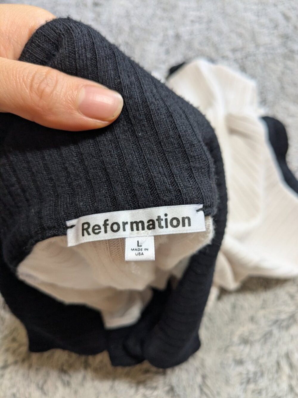 Reformation Aminara Top Black White Button Shirt Crop Short Sleeves Size Large - Picture 4 of 7